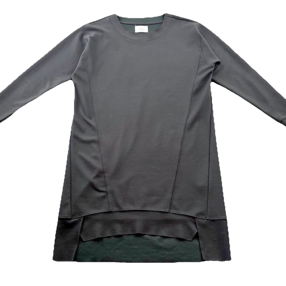 YAYA Women Black Sweatshirt Dress Asymmetrical Hem Minimalist Quiet Luxury M